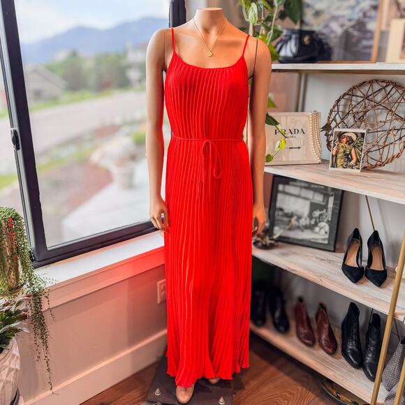 Banana Republic Poppy Red Pleated Maxi Dress-Adjustable Straps-Double Lined-SZ 8 - Picture 11 of 13
